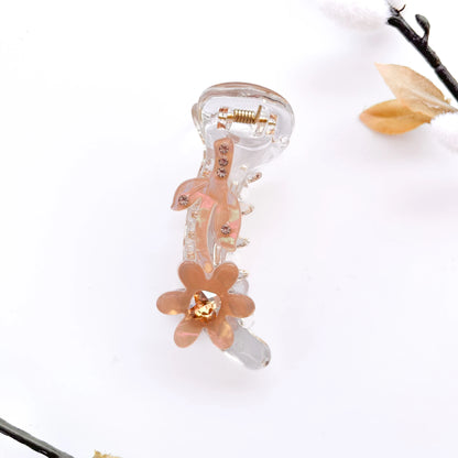 Pastel Floral Banana Hair Clip – Soft 8cm Brown