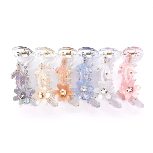 Pastel floral fancy banana clip collection in soft colors, 8cm elegant hair accessory for everyday and party wear