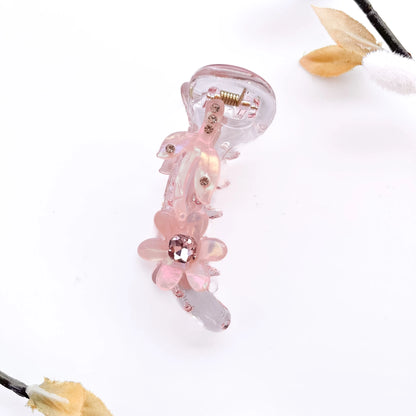 Pastel Floral Banana Hair Clip – Soft 8cm Pink