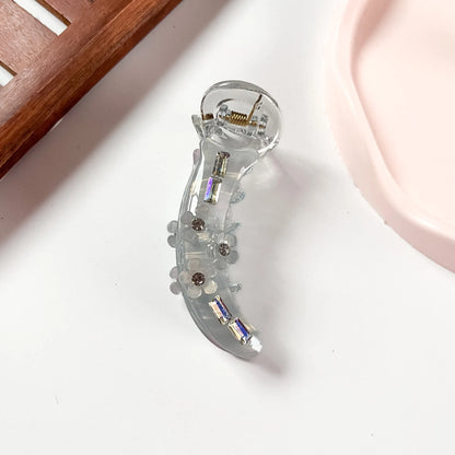 Clear blue silver floral baguette banana clip large banana hair clip for everyday styling