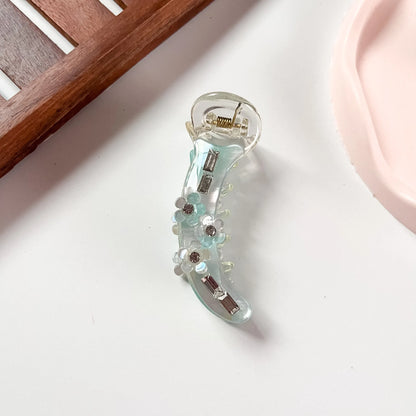 Mint green floral baguette banana clip fancy banana hair clip for thin and thick hair