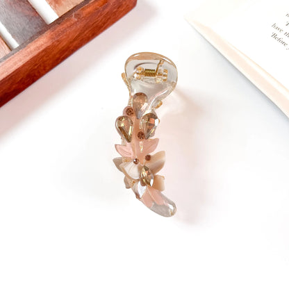 Champagne Floral Cascade Banana Clip with crystal flower