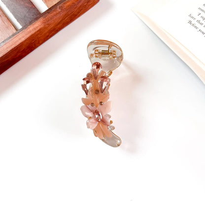 Peach Floral Cascade Banana Clip, stone banana clip