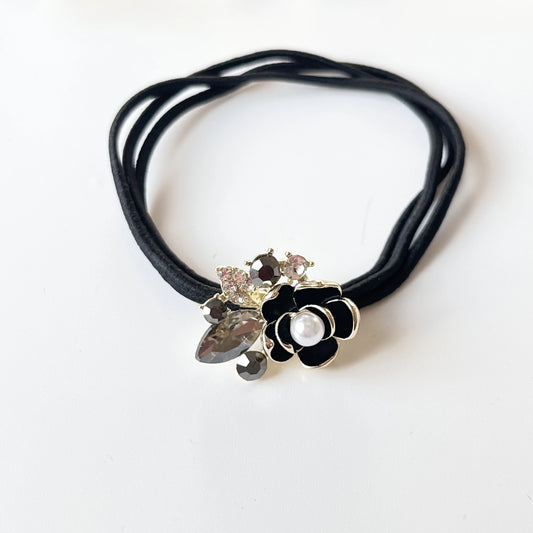 Floral Cluster Hair Tie Black