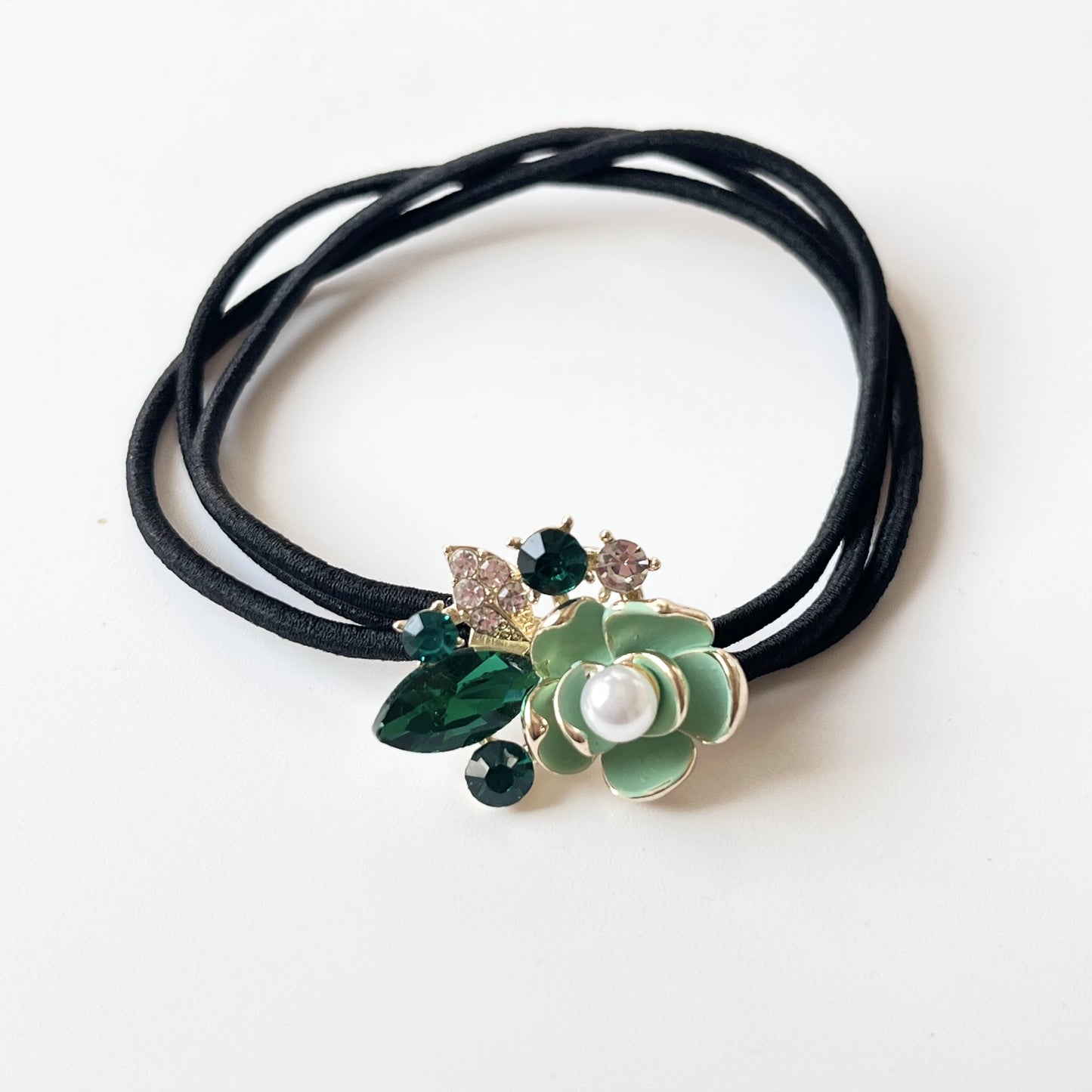 Floral Cluster Hair Tie Green