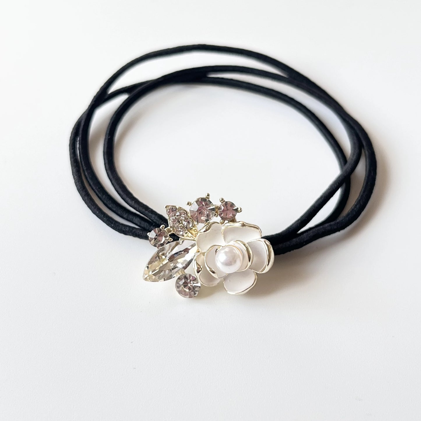 Floral Cluster Hair Tie White
