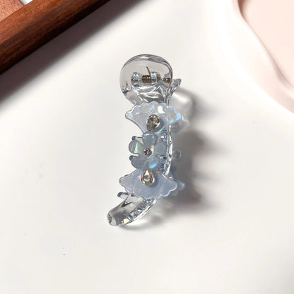 Blue floral crystal banana clip small fancy banana clip with iridescent shimmer