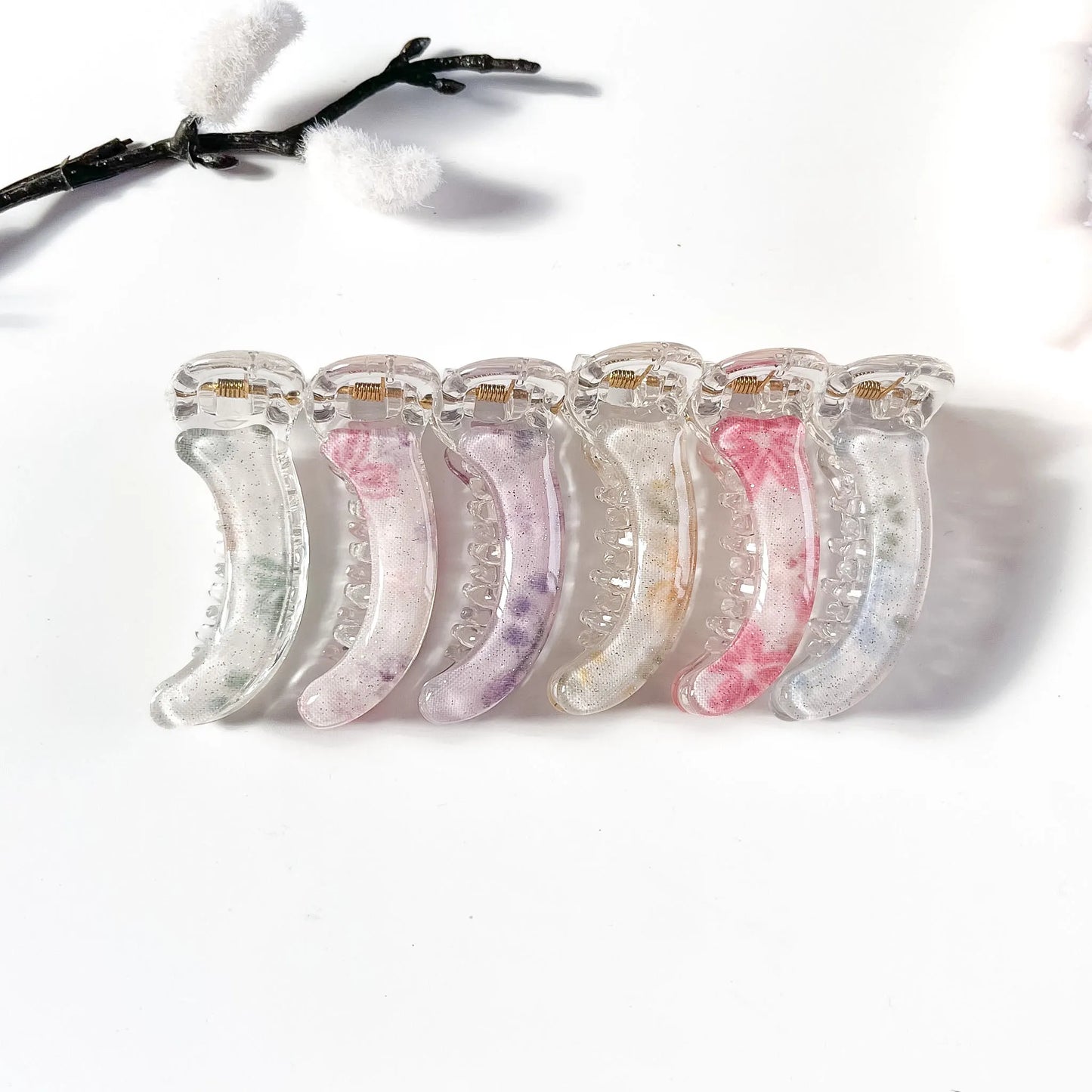 Floral frost Banana Clips