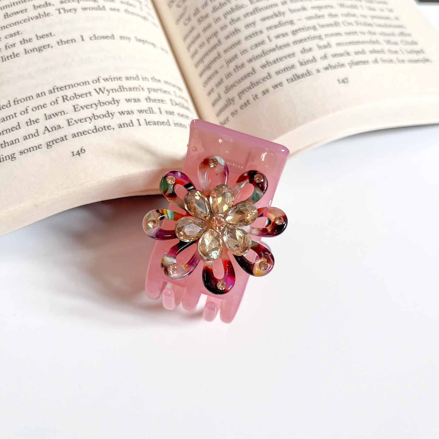 Floral Gem Catch Clip – Elegant Stone Hair Clip Rose