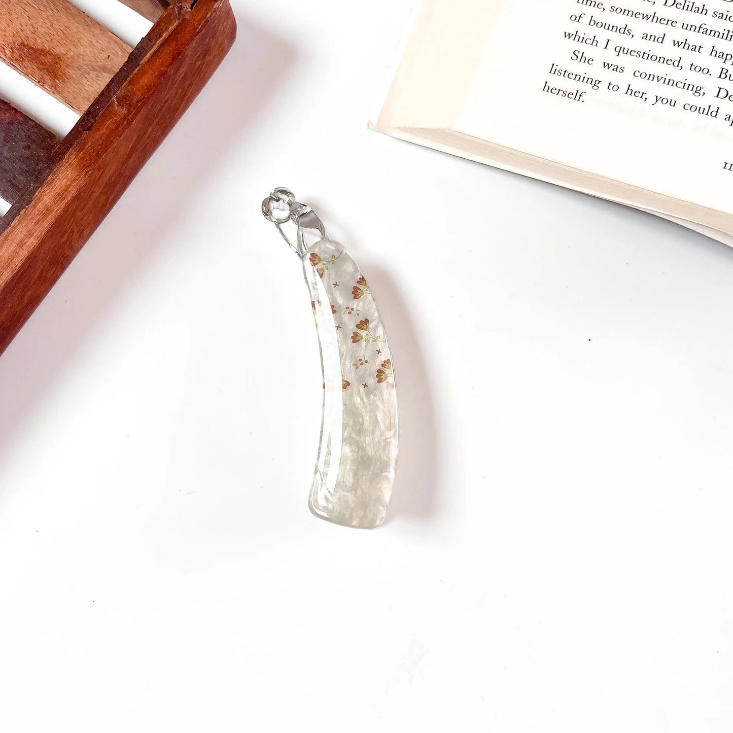 Ivory banana clip with rust floral print, hair clutcher