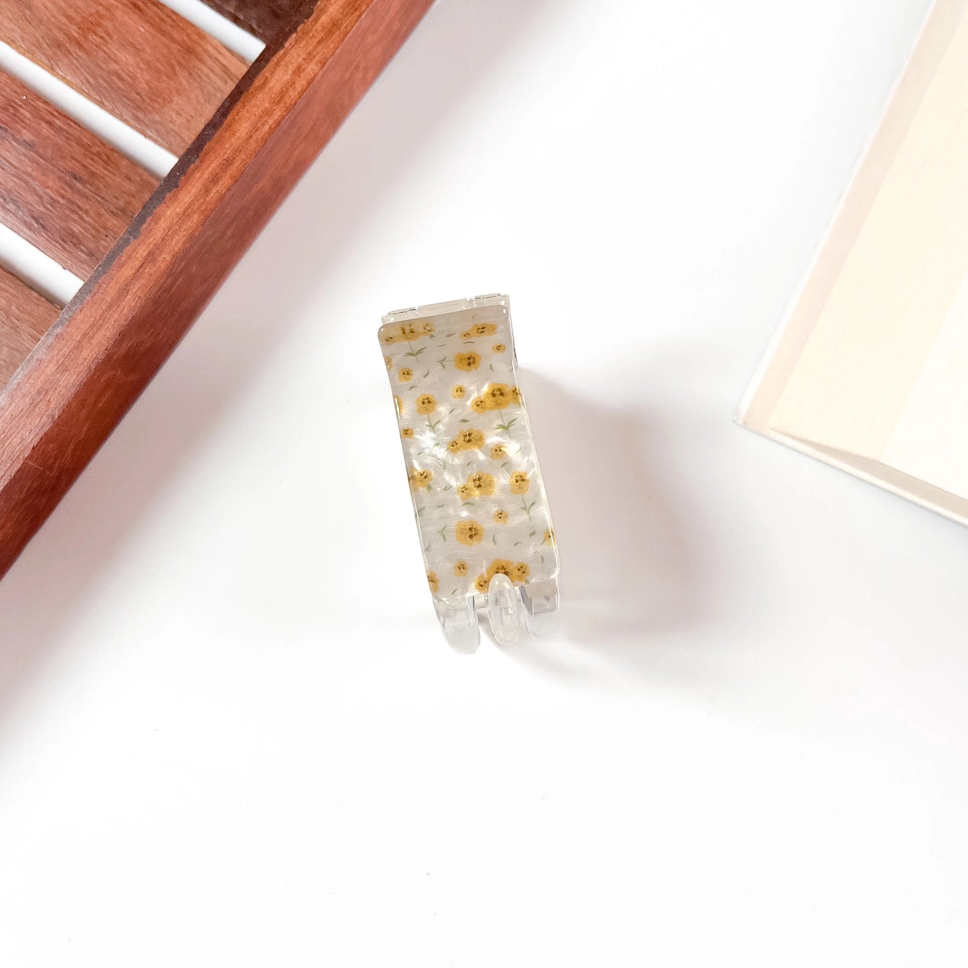 Marigold yellow floral print catch clip for hair