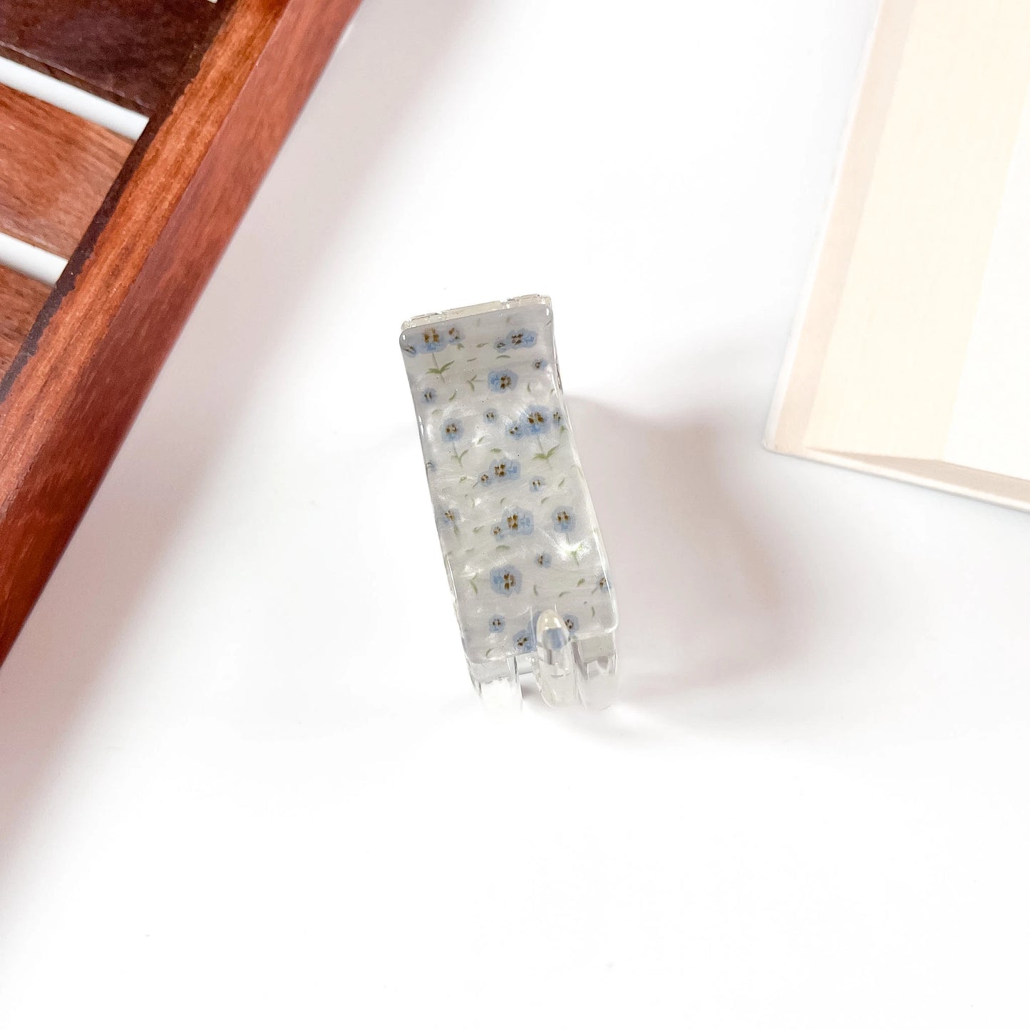 Periwinkle blue floral print catch clip for hair