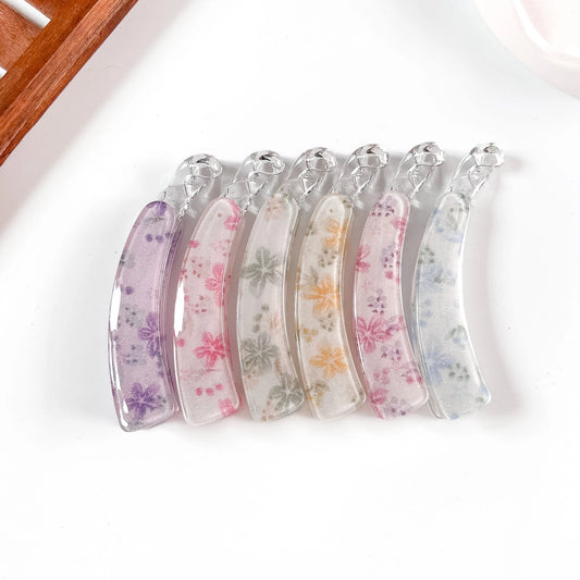 Floral print glitter lock banana clip in 6 shades lilac pink sage champagne mauve blue