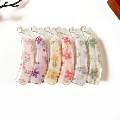 Floral print glitter lock banana clip in 6 shades lilac pink sage champagne mauve blue