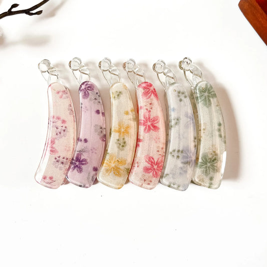 Floral print glitter lock banana clip in 6 shades lilac pink sage champagne mauve blue