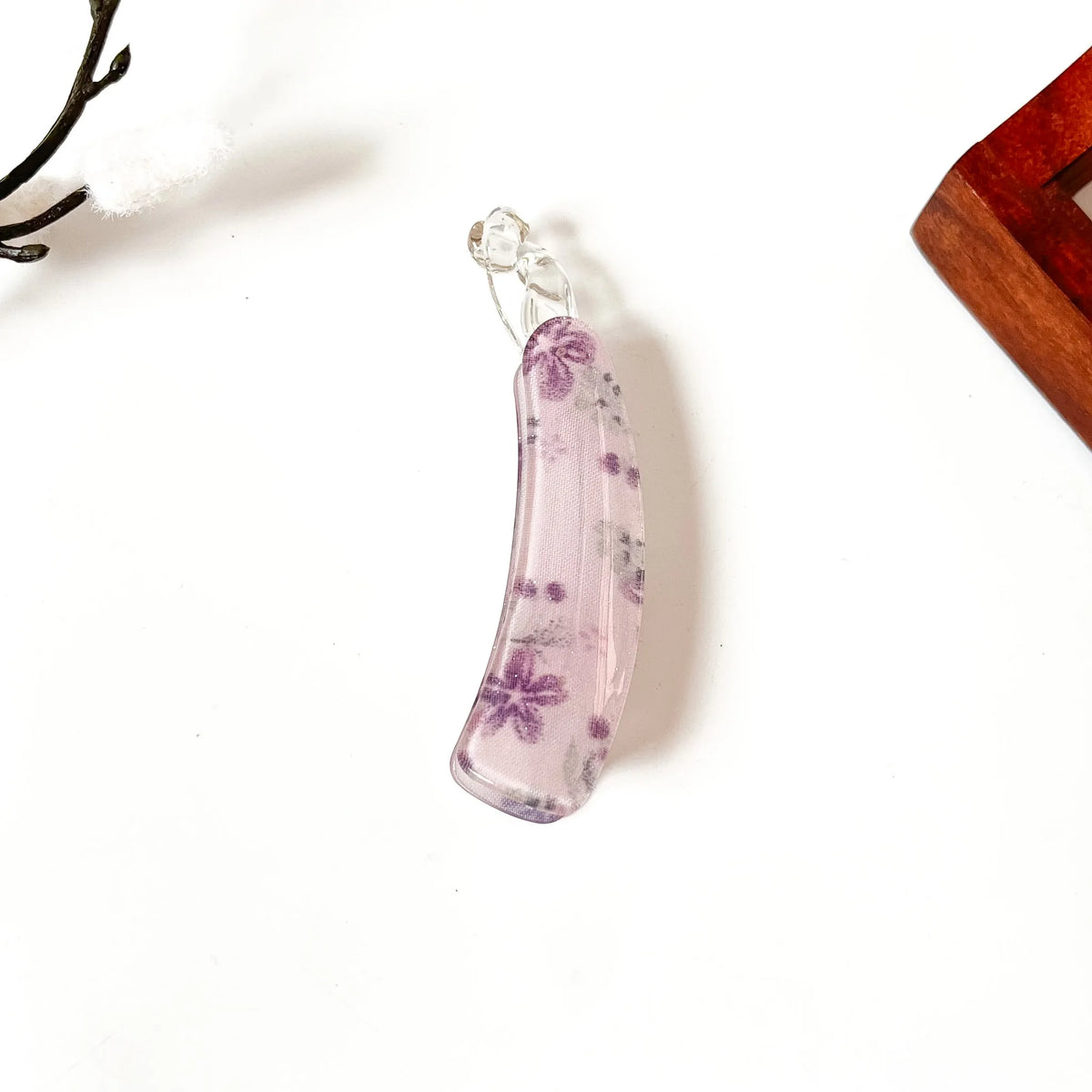 Lilac floral print glitter lock banana clip 8cm