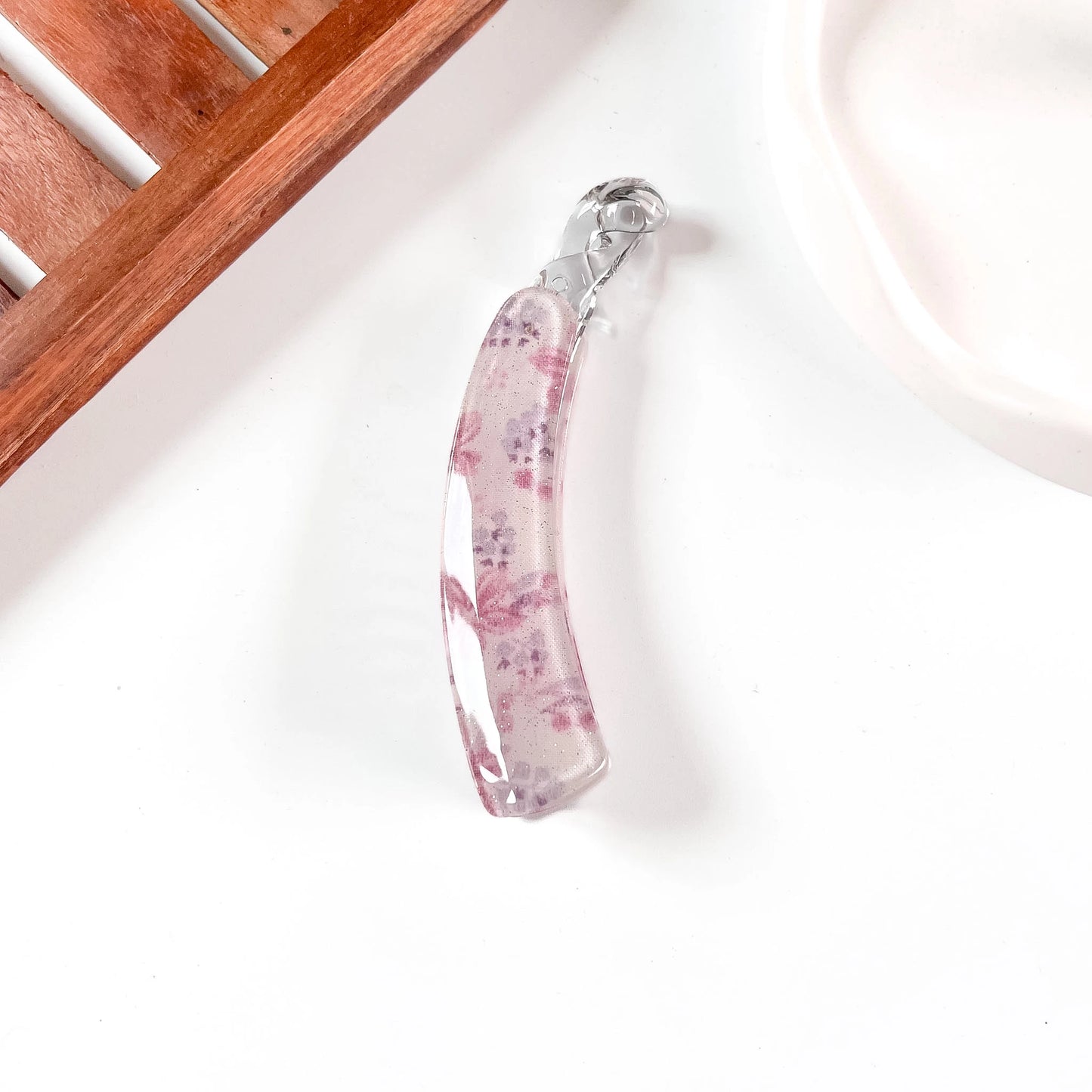 Mauve floral print glitter lock banana clip decorative banana clutcher