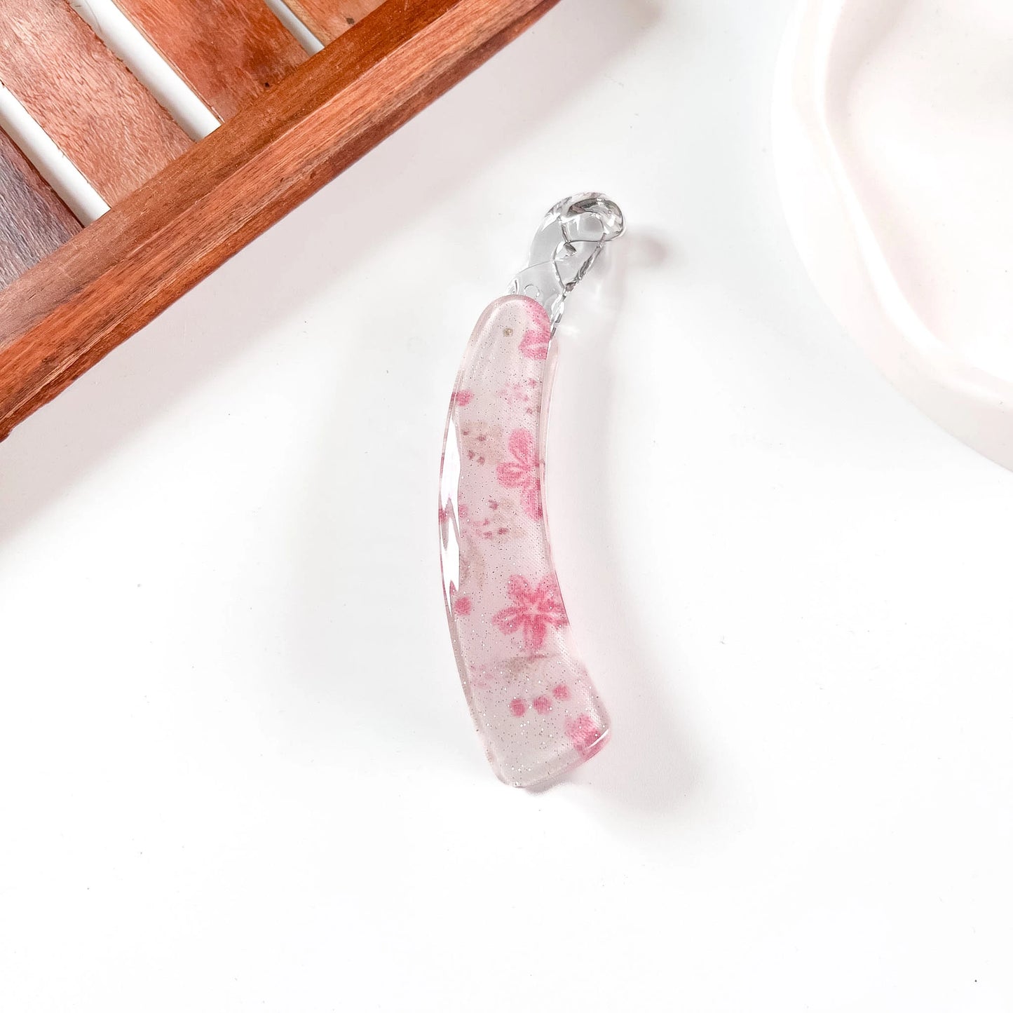 Pink floral print glitter lock banana clip cute banana clutcher
