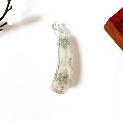 Sage floral print glitter lock banana clip translucent glitter body