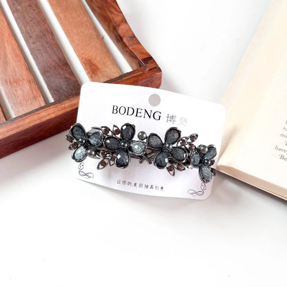 Floret cluster crystal barrette charcoal smoke rhinestone