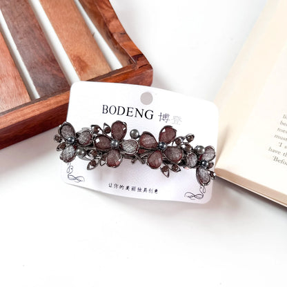 Floret cluster crystal barrette wine berry flower hair clip
