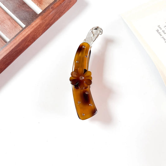 Flower acetate lock banana clip amber tortoise rhinestone banana clip