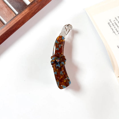 Flower acetate lock banana clip teal marble rhinestone banana hair clip