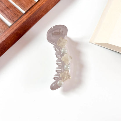 Mauve flower bead banana clutcher for women
