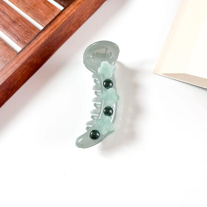 Sage green flower bead banana clutcher for hair