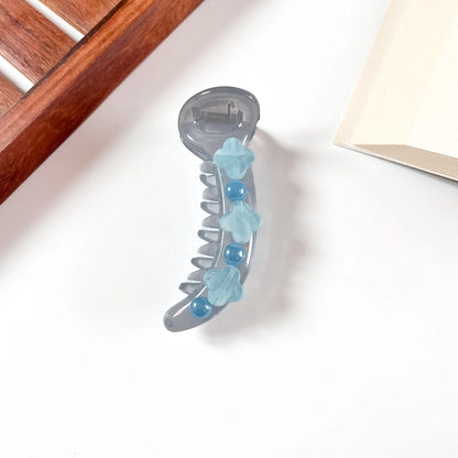 Slate blue flower bead banana clip for hair