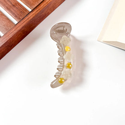 Stone grey flower bead banana clip for women
