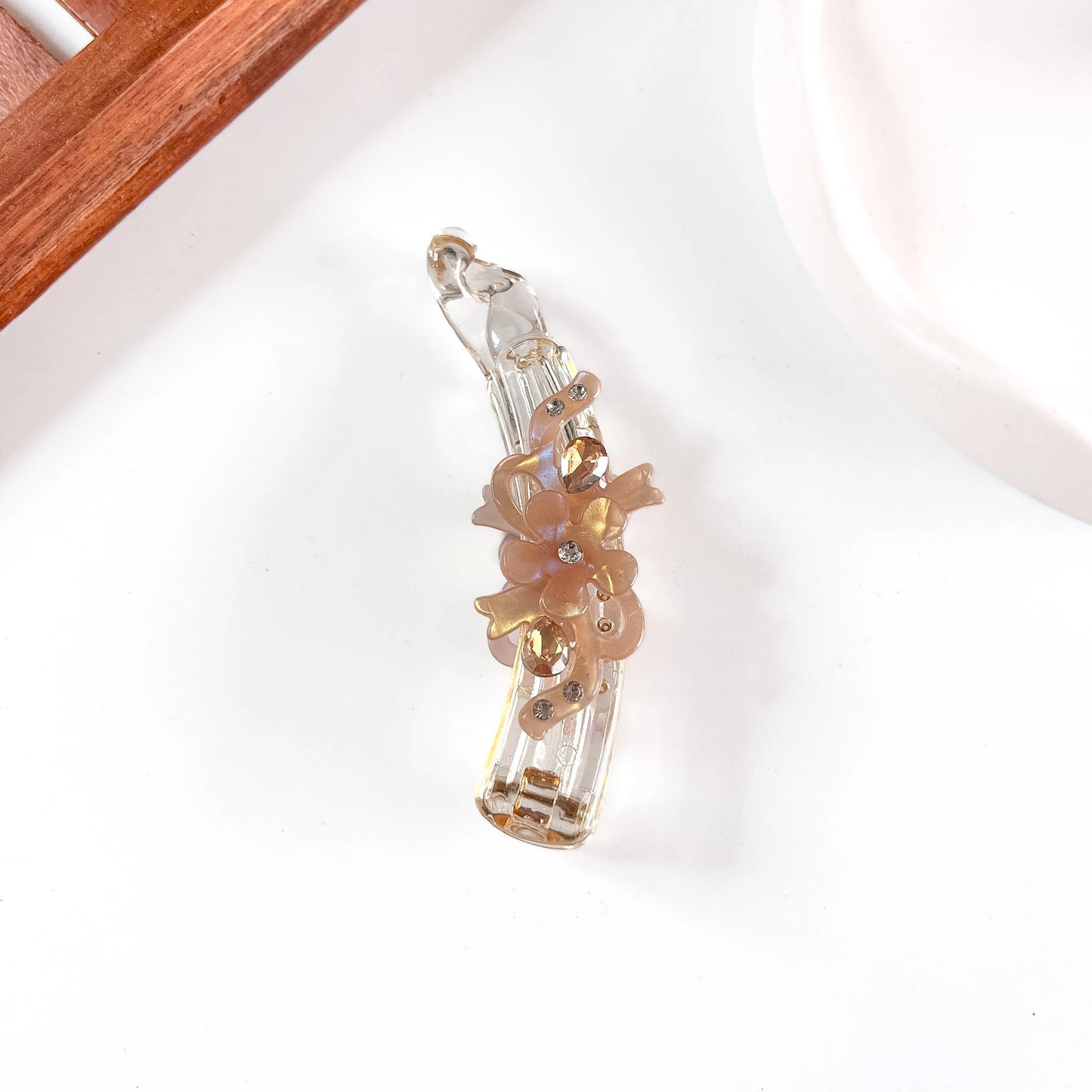 Peach flower charm crystal lock banana clip decorative banana clutcher