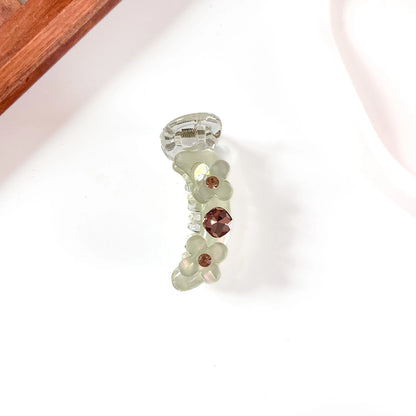 Flower charm mini banana clip in sage green