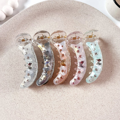 Flower crystal banana clip fancy embellished banana clip in 5 colors