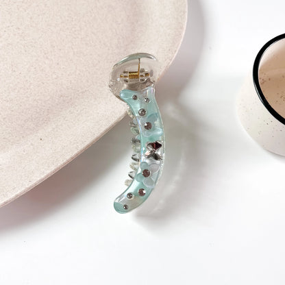 Flower crystal banana clip mint teal with crystal flower charms