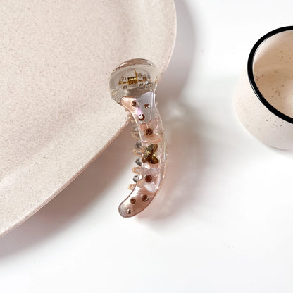 Flower crystal banana clip peach champagne with amber crystal flowers