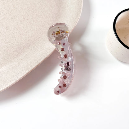 Flower crystal banana clip lilac pink with pink crystal flowers