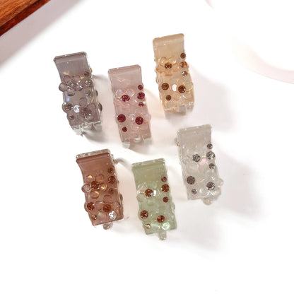 Flower crystal catch clip in 6 shades grey cream mauve pink sage clear