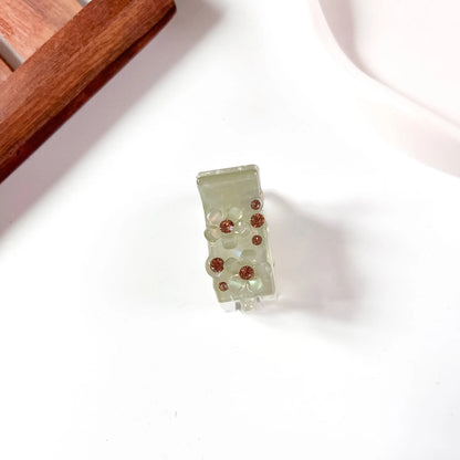 Sage green flower crystal catch clip 3.5cm size