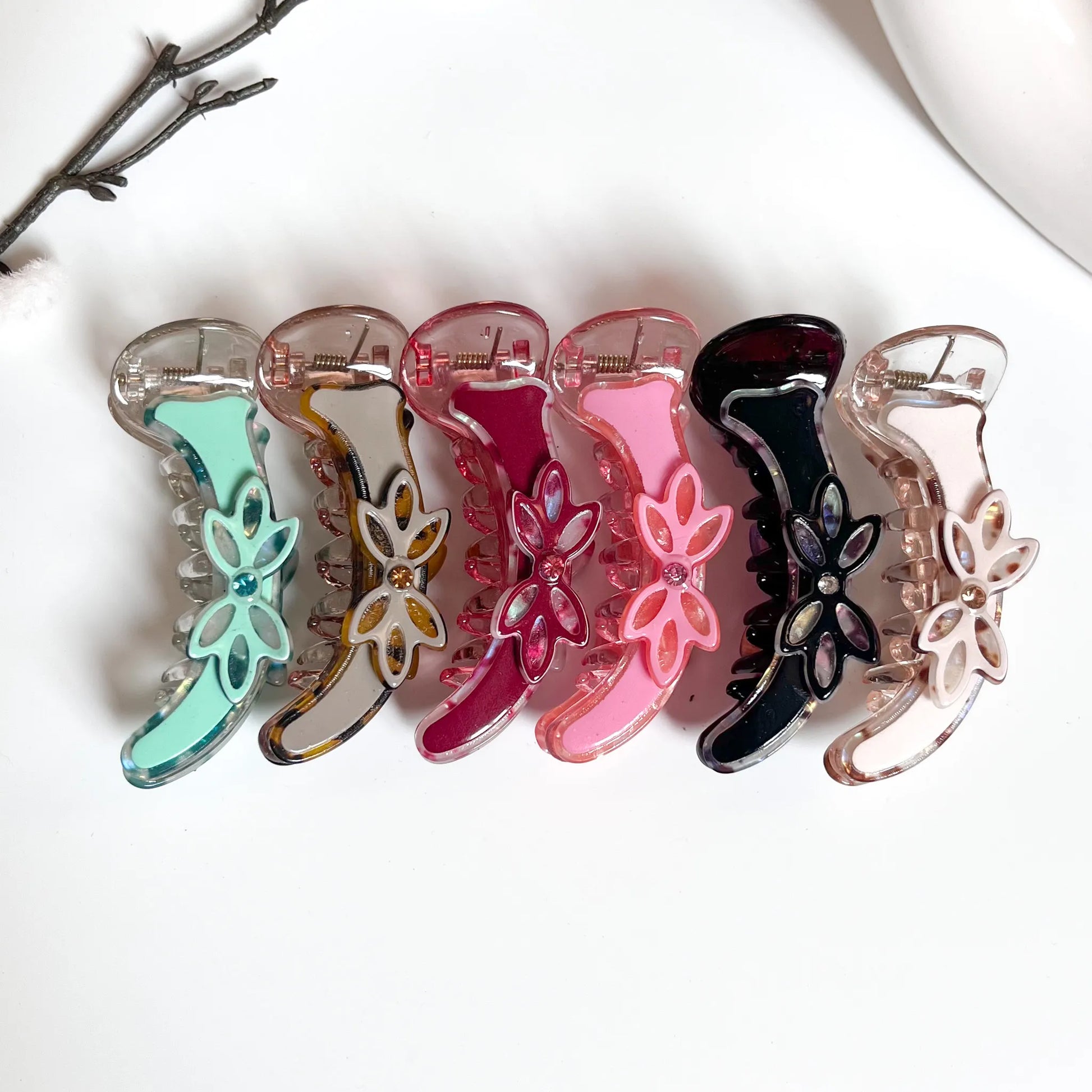 Flower cut banana clip in 6 colours for women