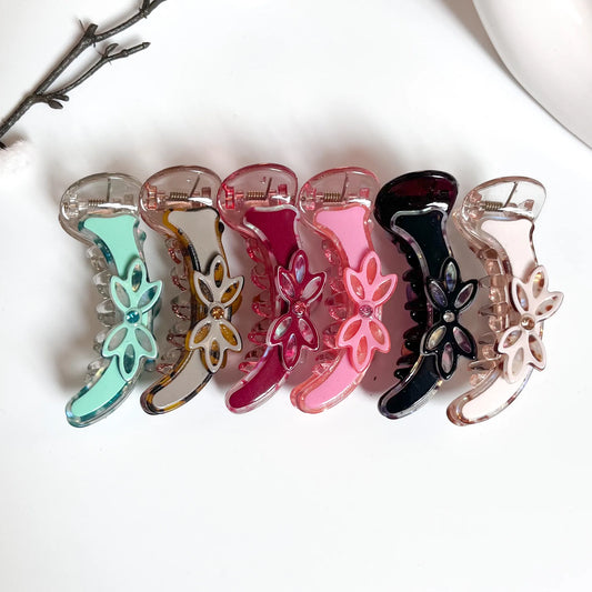 Flower cut banana clip in 6 colours for women