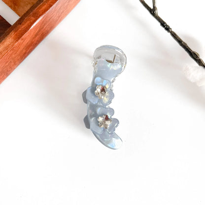 Blue flower stack mini banana clip with acrylic stacked flowers, 6cm small hair clip