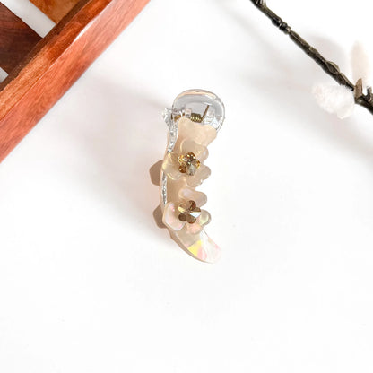Champagne flower stack banana clip with delicate flower embellishment, 6cm small banana clip
