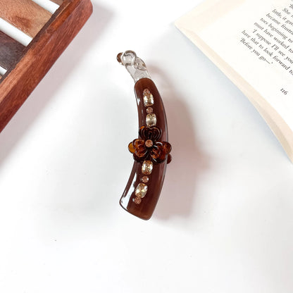 Flower stone lock banana clip brown chocolate rhinestone banana clip