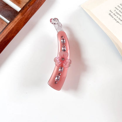 Flower stone lock banana clip pink rhinestone hair clutcher