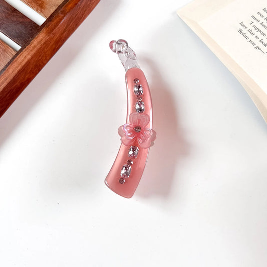 Flower stone lock banana clip pink rhinestone hair clutcher