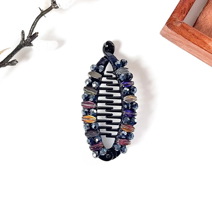 Galaxy black fish banana clip with multicolour crystal stones