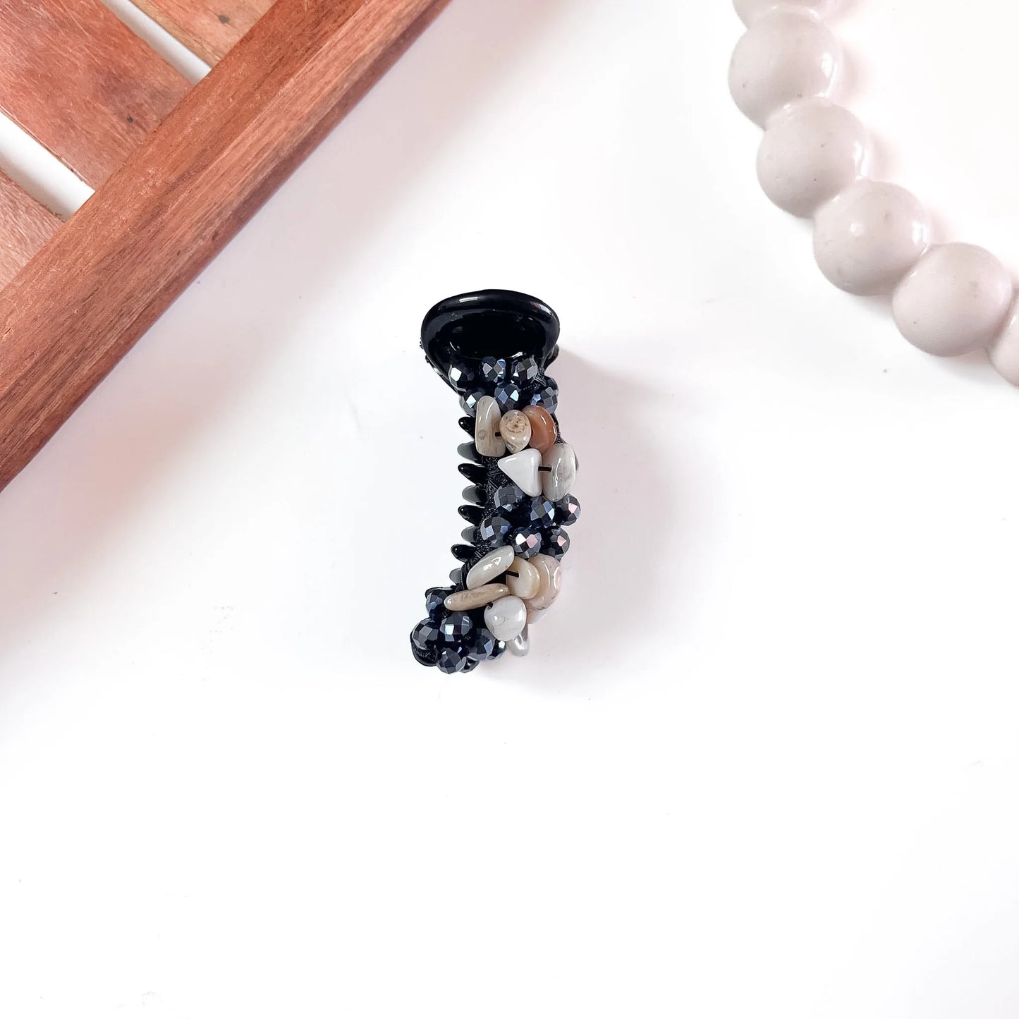 Black Gemstone Chip Banana Clip, small stone banana clip