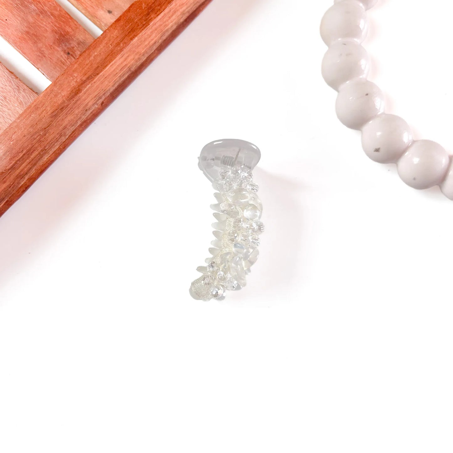 White clear Gemstone Chip Banana Clip, small banana clip