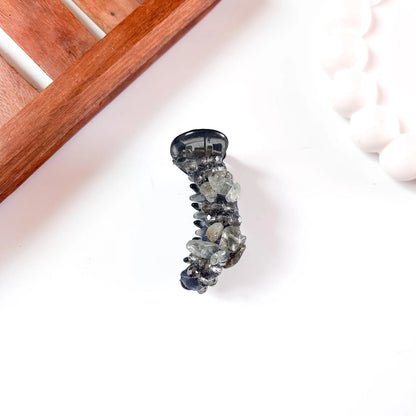 Grey Gemstone Chip Banana Clip with natural stone chips